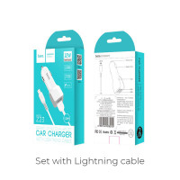 Автомобільний зарядний пристрій HOCO Z23 grand style dual-port car charger set with iP cable White (Цвет Белый) - фото № 5