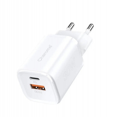 Мережевий зарядний пристрій CHAROME C11s PD33W GaN (USB-C+USB-A) Charger Set White - зображення 1