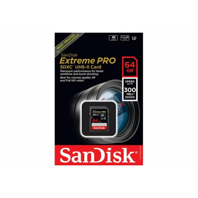 SDXC (UHS-II U3) SanDisk Extreme Pro 64Gb class 10 V90 (R300MB/s, W260MB/s) - изображение 3