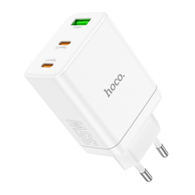 Мережевий зарядний пристрій HOCO N33 Start three-port PD35W(2C1A) charger White (6931474795083) - зображення 1