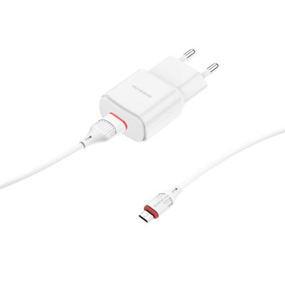 Мережевий зарядний пристрій BOROFONE BA48A Orion single port charger set(Micro) White - зображення 1