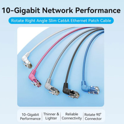 Кабель Vention Cat6A UTP Rotate Right Angle Ethernet Patch Cable 0.5M Black Slim Type - изображение 2