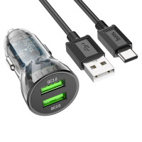 Автомобільний зарядний пристрій HOCO Z47 Transparent Discovery Edition dual port QC3.0 18W (Type-C) Transparent Black (Цвет Transparent black) - фото № 2