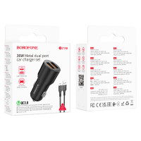 Автомобільний зарядний пристрій BOROFONE BZ19B Wisdom 36W dual port QC3.0 car charger set(Micro) Black (Цвет Черный) - фото № 4