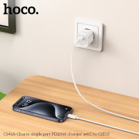 Мережевий зарядний пристрій HOCO C146A Charm single port PD20W charger set (C to C) (EU) White (Колір Білий) - фото № 7