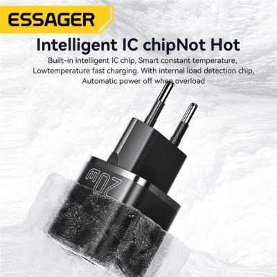 Мережевий зарядний пристрій Essager Camber 20W GaN travel Phone Charger A+C EU  black (ECTAC-HMB01-P) (ECTAC-HMB01-P) - зображення 6