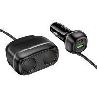 Автомобільний зарядний пристрій HOCO Z59 Rank 48W dual port PD30W+QC3.0 dual cigarette lighter slot car charger Black (Колір 7073) - фото № 6