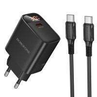 Мережевий зарядний пристрій BOROFONE BA97A Ilustre single-port PD30W charger with digital display set (C to C) (EU) Black