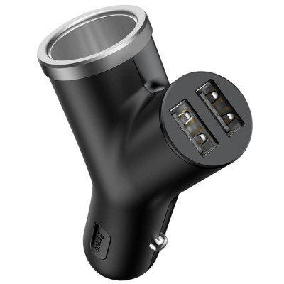 АЗП Baseus Y type dual USB+cigarette lighter extended car charger 3.1 A Black (CCALL-YX01) - зображення 3