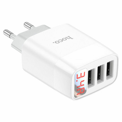Мережевий зарядний пристрий HOCO C93A 3-портовое зарядное устройство для цифрового дисплея Easy charge Белый (6931474760593) - изображение 4