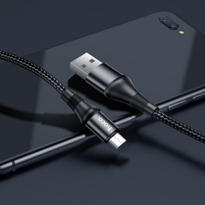 Кабель HOCO X50 USB to Micro 2.4A, 1m, nylon, aluminum connectors, Black - зображення 3
