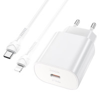 Мережевий зарядний пристрій HOCO N22 Jetta PD25W charger set (Type-C to iP)(EU) White