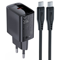 Мережевий зарядний пристрій ACEFAST A82 PD20W GaN single USB-C charger set (P5) (EU) Black