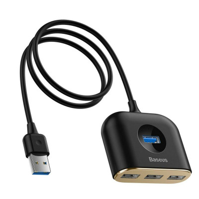 USB-Hub Baseus Square round 4 in 1 USB HUB Adapter(USB3.0 TO USB3.0*1+USB2.0*3) 1m Black - изображение 1