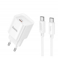 Мережевий зарядний пристрій HOCO C146A Charm single port PD20W charger set (C to C) (EU) White
