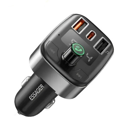 Автобільний зарядний пристрій ESSAGER Blue Cat Car FM Bluetooth MP3 Charger 50W Fast Charge Black - изображение 1