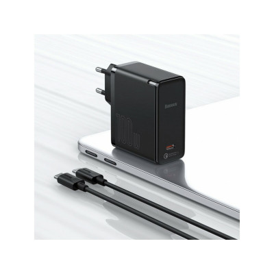 МЗП Baseus GaN2 Fast Charger 1C 100W Set Black (With Cable Type-C to Type-C 100W(20V/5A) 1.5m Black - зображення 4