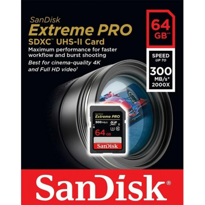 SDXC (UHS-II U3) SanDisk Extreme Pro 64Gb class 10 V90 (R300MB/s, W260MB/s) - изображение 1
