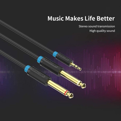 Кабель Vention 3.5mm TRS Male to Dual 6.35mm Male Audio Cable 1.5M Black (BACBG) - изображение 6