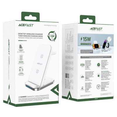 Бездротовий зарядний пристрій ACEFAST E15 desktop 3-in-1 wireless charging stand White (AFE15W) - зображення 7