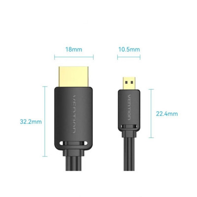 Кабель Vention HDMI-D Male to HDMI-A Male 4K HD v2.0 Cable 1.5M Black (AGIBG) - зображення 4