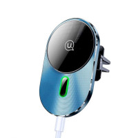 Автотримач для телефона з БЗП Usams US-CD170 Magnetic Car Wireless Charging Phone Holder (Air Vent) 15W (With Magnetic Ring) Grey