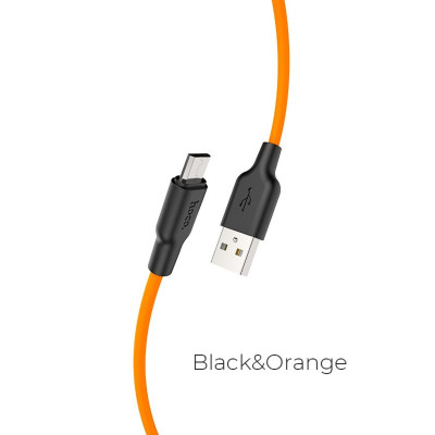 Кабель HOCO X21 Plus USB to Micro 2.4A, 1м, силикон, силиконовые разъемы, Черный+Оранжевый (6931474711908) - изображение 1