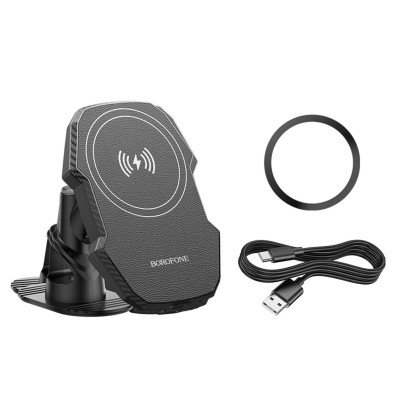 Тримач для мобiльного з БЗП BOROFONE BH216 Adelante magnetic wireless fast charging car holder(center console) Black - зображення 5