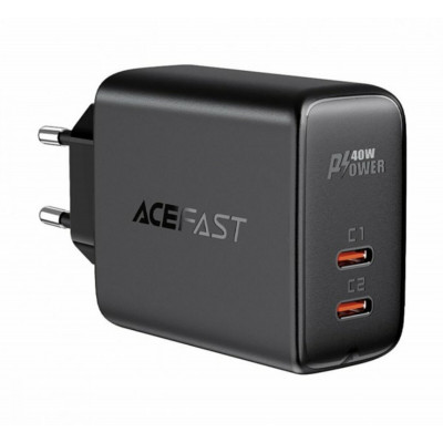 Мережевий зарядний пристрій ACEFAST A9 PD40W(USB-C+USB-C) dual port charger Black - изображение 1