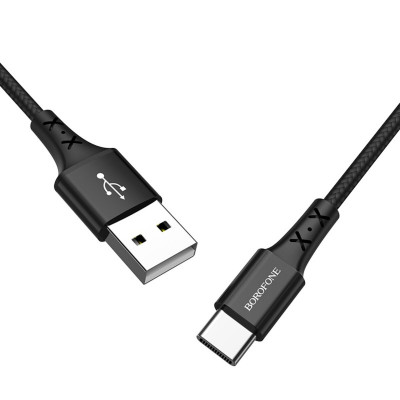 Кабель BOROFONE BX20 USB to Type-C 2A, 1m, nylon, TPE connectors, Black - изображение 1