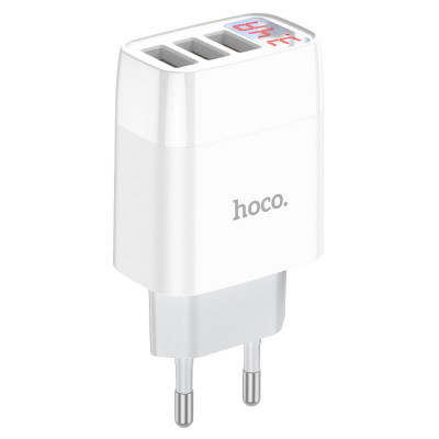 Мережевий зарядний пристрий HOCO C93A 3-портовое зарядное устройство для цифрового дисплея Easy charge Белый (6931474760593) - изображение 1