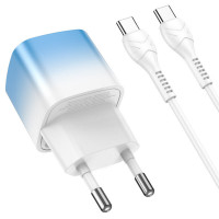 Мережевий зарядний пристрій HOCO C101A single port PD20W charger set(Type-C to Type-C) Ice Blue (Цвет Ice-Blue) - фото № 3
