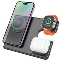 Бездротовий зарядний пристрій HOCO CQ1 Geek folding 3-in-1 magnetic wireless fast charger(for iWatch) Black (Цвет Черный) - фото № 5