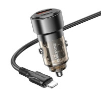 Автомобільний зарядний пристрій BOROFONE BZ20 Smart 38W dual port PD20W+QC3.0 car charger set(C to iP) Transparent Black (Цвет Transparent Black) - фото № 3