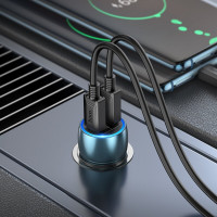 Автомобільний зарядний пристрій HOCO Z48 Tough 40W dual port(2C) car charger set(Type-C to Type-C) Sapphire Blue (Колір Sapphire Blue) - фото № 4