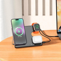 Бездротовий зарядний пристрій HOCO CQ1 Geek folding 3-in-1 magnetic wireless fast charger(for iWatch) Black (Цвет Черный) - фото № 6