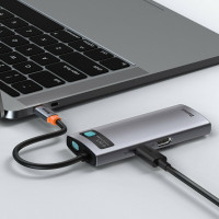 USB-хаб Baseus Metal Gleam Series 6-in-1 Multifunctional （Type-C to HDMI*1+USB3.0*3+PD*1+RJ45*1) (Колір Gray) - фото № 4