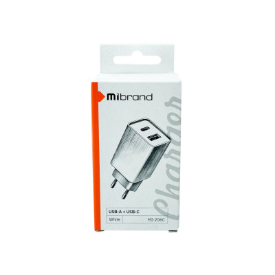 Мережевий зарядний пристрий Mibrand MI-206C Дорожное зарядное устройство USB-A + USB-C Белый (MIWC/206CUCW) - изображение 2