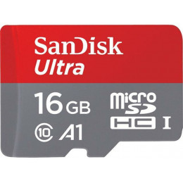 microSDHC (UHS-1) SanDisk Ultra A1 16Gb class 10  (98Mb/s, 653x) (adapter SD)