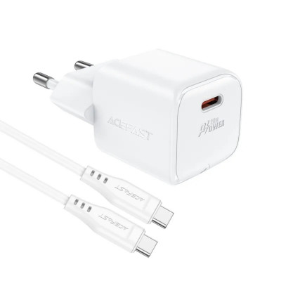 Мережевий зарядний пристрій ACEFAST A73 mini PD20W GaN single USB-C charger set (C3-03) White - изображение 4