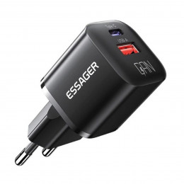 Мережевий зарядний пристрій Essager Camber 20W GaN travel Phone Charger A+C EU  black (ECTAC-HMB01-P)