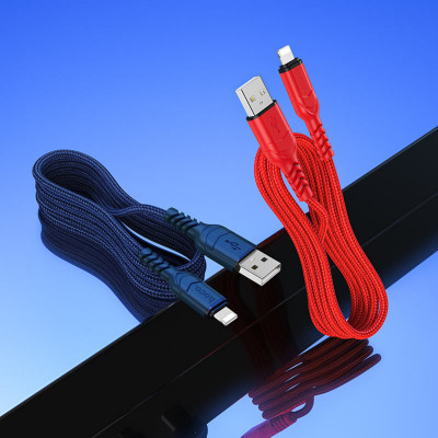 Кабель HOCO X59 USB to iP 2.4A, 1m, nylon, TPE connectors, Blue - изображение 3