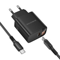 Мережевий зарядний пристрій BOROFONE BA97A Ilustre single-port PD30W charger with digital display set (C to C) (EU) Black (Цвет 7073) - фото № 4