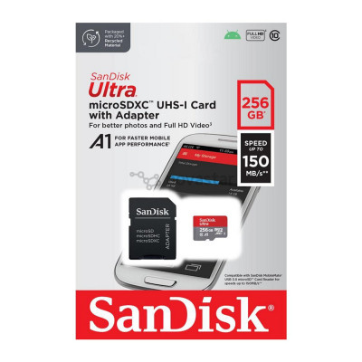 microSDXC (UHS-1) SanDisk Ultra 256Gb class 10 A1 (150MB/s) (adapter SD) (SDSQUAC-256G-GN6MA) - зображення 3