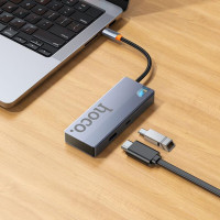 USB-хаб HOCO HB50 Wow 5-in-1 multi-function converter (HDTV+PD+USB3.0*3) Deep Space Gray (Колір Deep-Space-Gray) - фото № 6