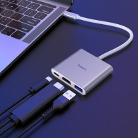 USB-хаб HOCO HB14 Easy use Type-C adapter(Type-C to USB3.0+HDMI+PD) Silver (Колір Silver) - фото № 8