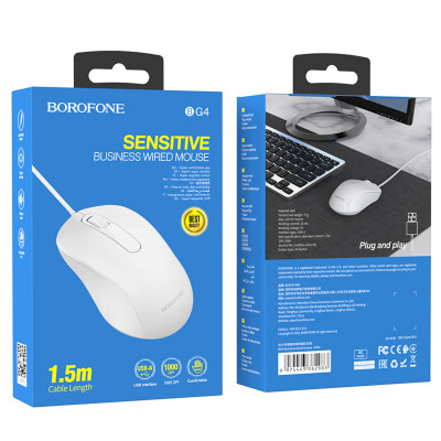 Миша BOROFONE BG4 Business wired mouse White (BG4W) - зображення 3