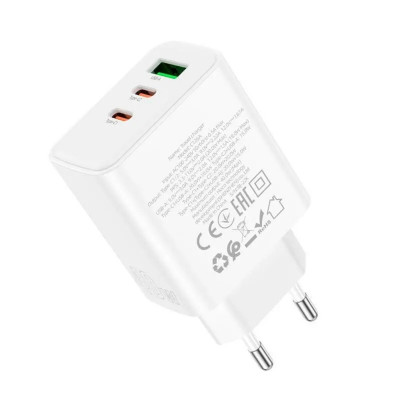 Мережевий зарядний пристрій HOCO C126A Pure power PD40W three-port(2C1A) charger White - изображение 4