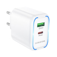 Мережевий зарядний пристрій BOROFONE BA89A Destello PD30W+QC3.0 charger (EU) White (Цвет Білий) - фото № 4