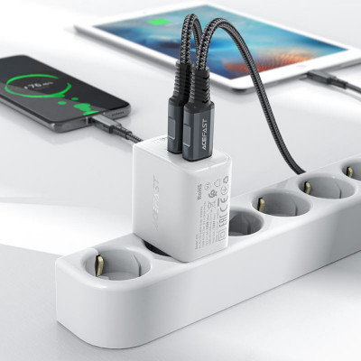 Мережевий зарядний пристрій ACEFAST A33 QC18W (USB-A+USB-A) dual port charger White (AFA33W) - зображення 2